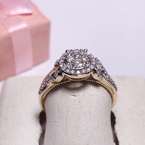 Estate .45ctw Natural 7Diamond Halo Top 10Kt YG raised fancy shoulders Ring21055